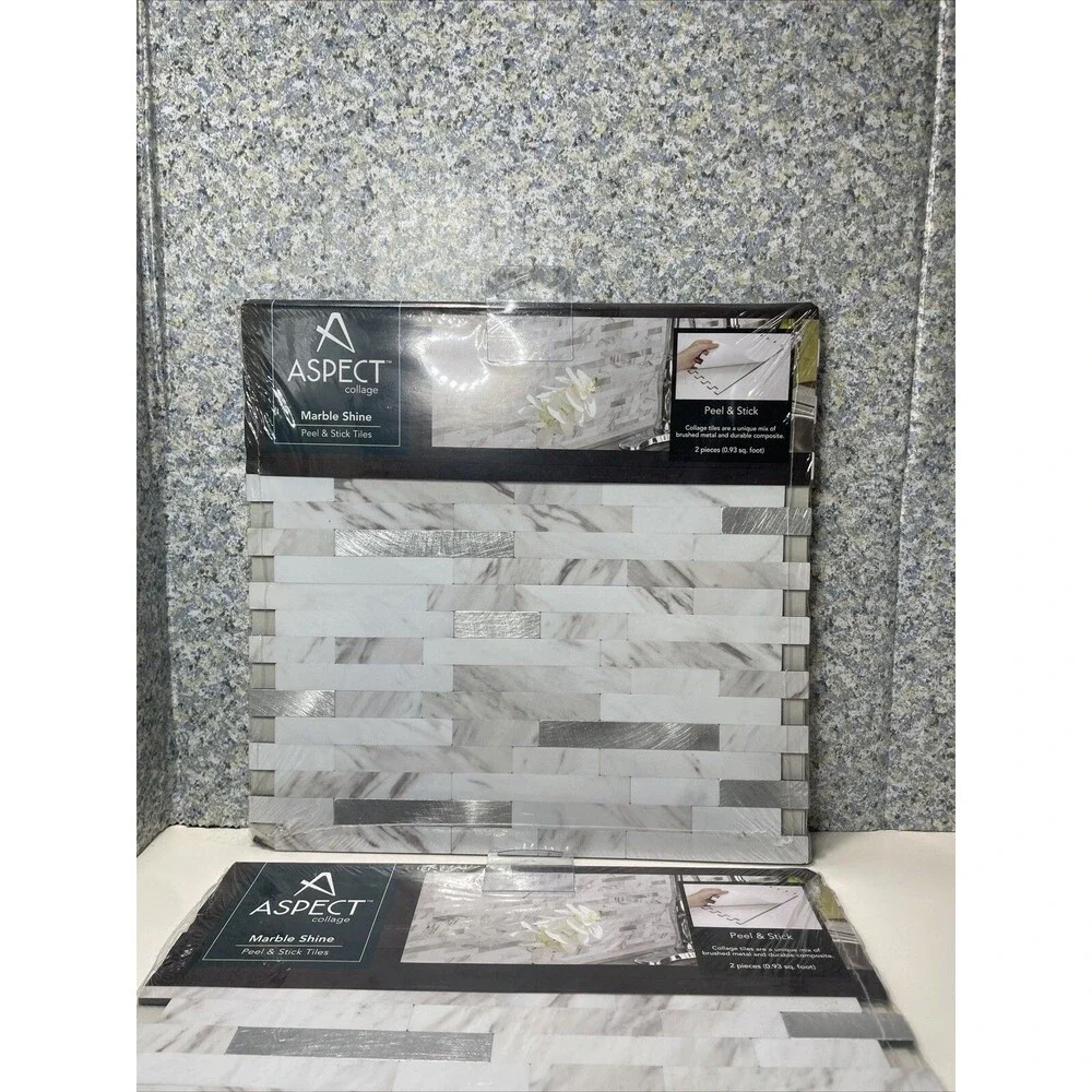 Metal and Composite Peel and Stick Backsplash in Marble Shine LOT OF 2 TILES new